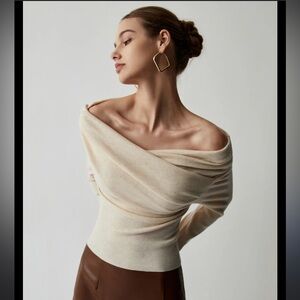 Commense Off Shoulder Wrap Long Sleeve Knit Top